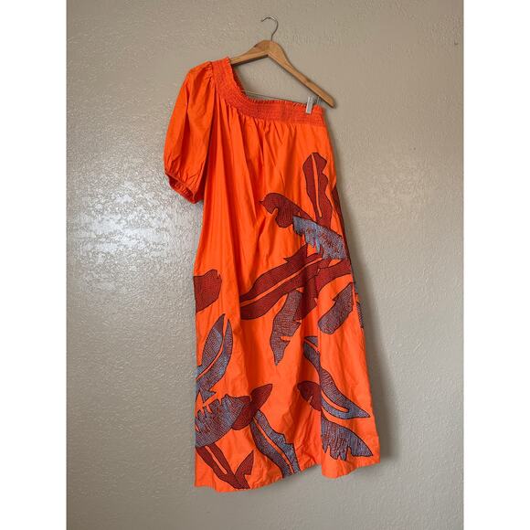 Anthropologie Maeve Orange One-Shoulder Embroidered Maxi Dress - Picture 2 of 13